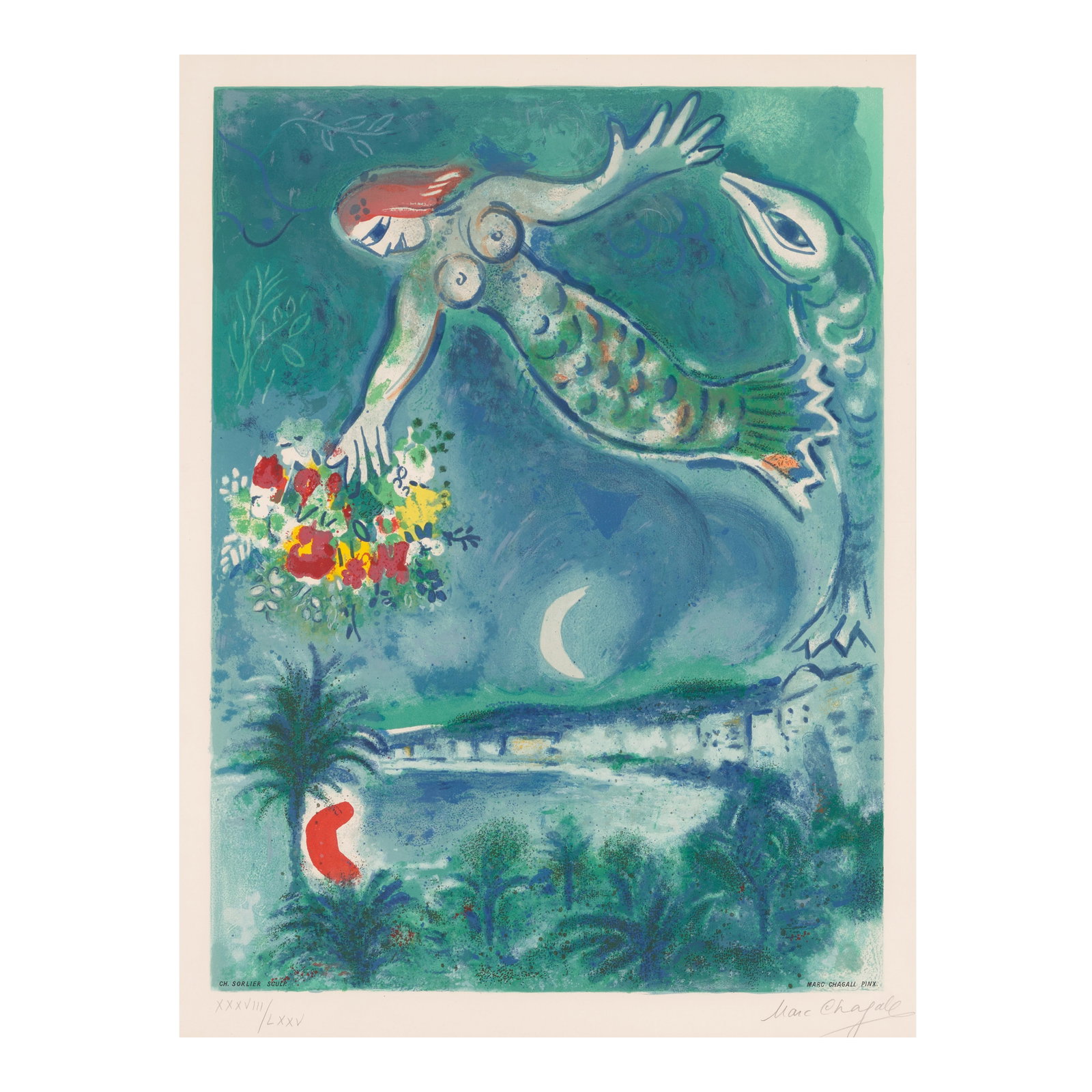 After Marc Chagall (1887-1985) by Charles Sorlier (1921-1990); Sirène et poisson, from Nice... (1 of 1)