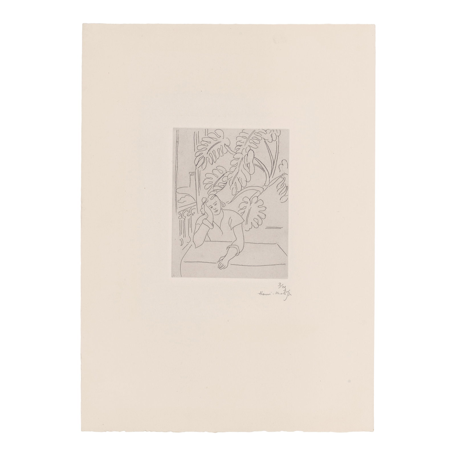 Henri Matisse (1869-1954); Intérieur au feuillage (Interior with Foliage);: Henri Matisse (1869-1954) Intérieur au feuillage (Interior with Foliage) (Duthuit 244), 1935 Etching on chine appliqué with Arches support, signed in pencil and numbered 3/25 (there were als