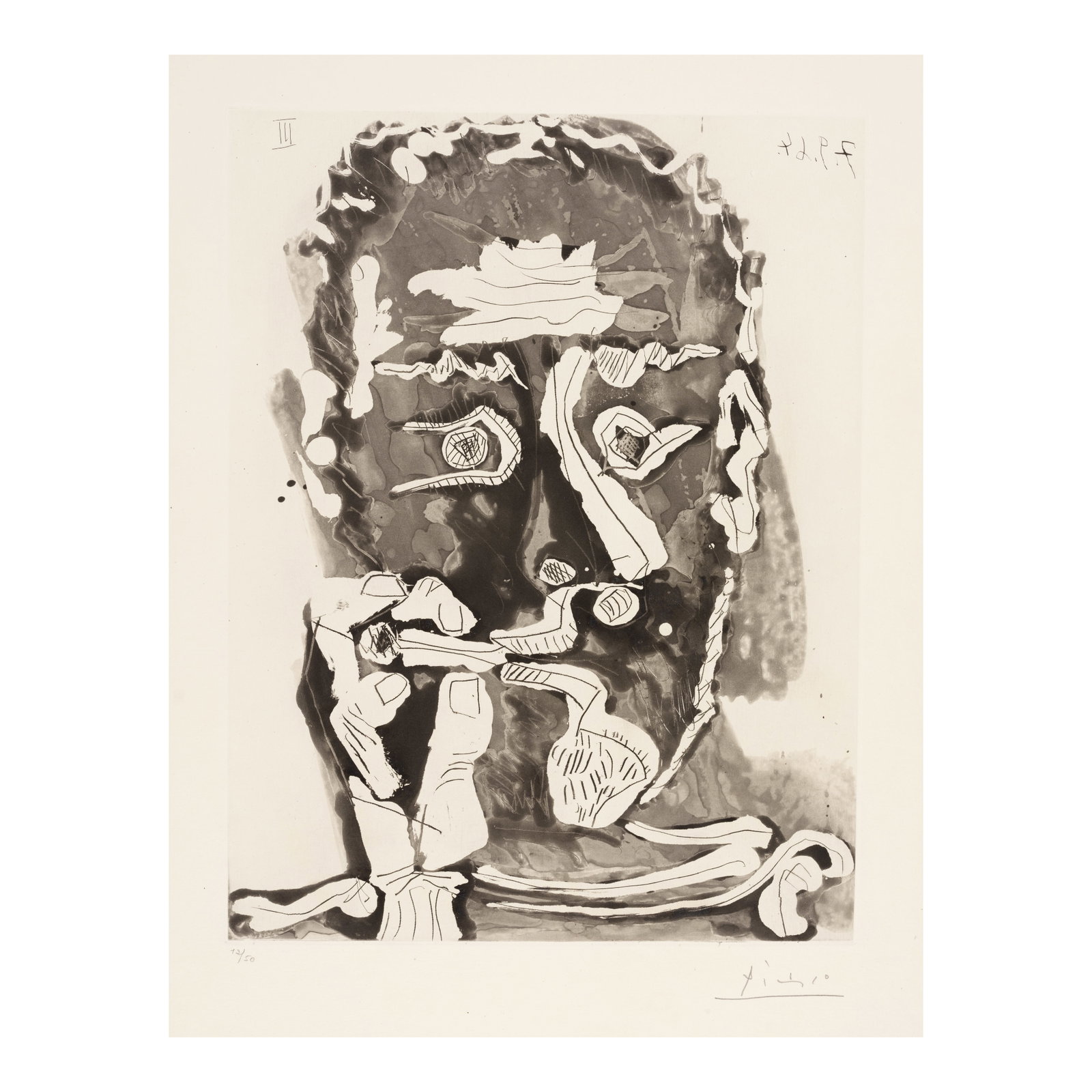 Pablo Picasso (1881-1973); Fumeur au front ridé (The Smoker with a Wrinkled Brow);: Pablo Picasso (1881-1973) Fumeur au front ridé (The Smoker with a Wrinkled Brow) (Bloch 1175, Baer 1175), 1964 Etching and aquatint on Auvergne Richard de Bas paper, signed in pencil and numbered