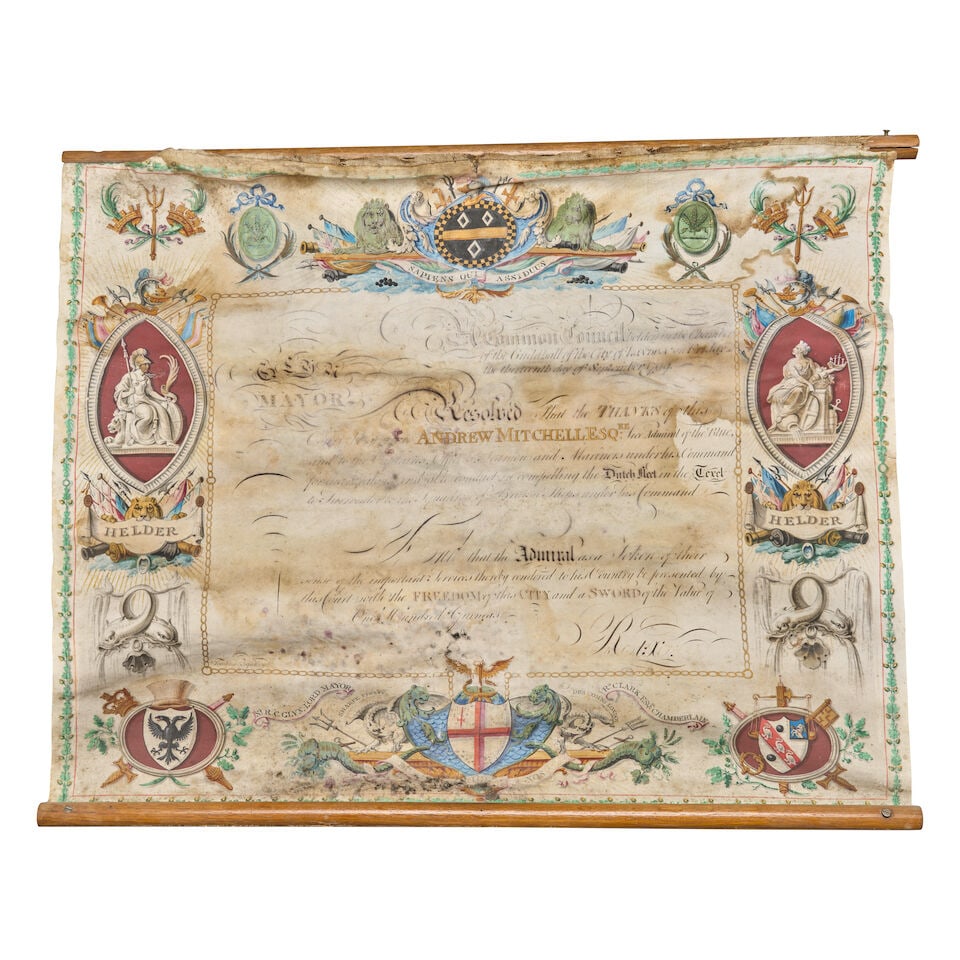 A 100 GUINEA GOLD PRESENTATION SWORD GIVEN TO ANDREW MITCHELL, VICE ADMIRAL OF THE BLUE FOR THE ... - 14