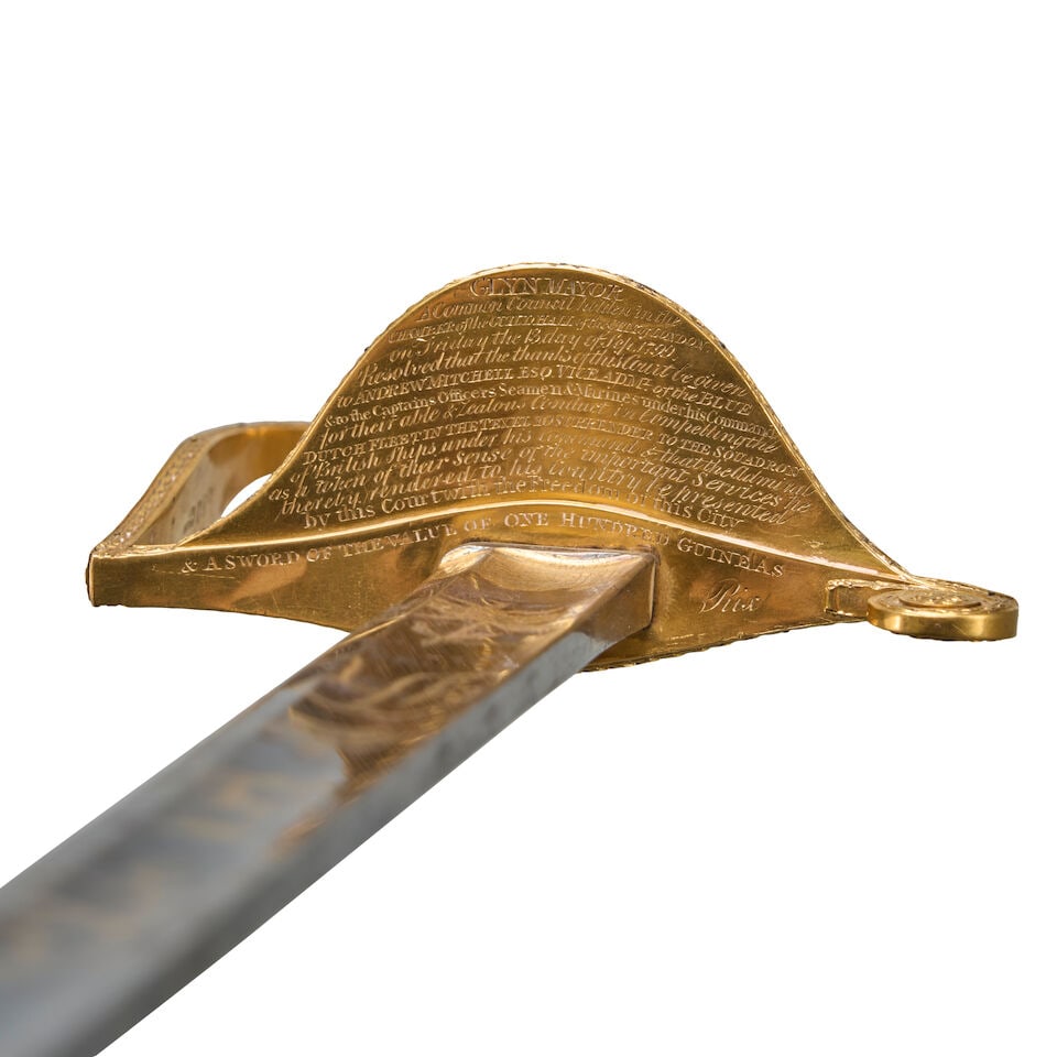 A 100 GUINEA GOLD PRESENTATION SWORD GIVEN TO ANDREW MITCHELL, VICE ADMIRAL OF THE BLUE FOR THE ... - 5