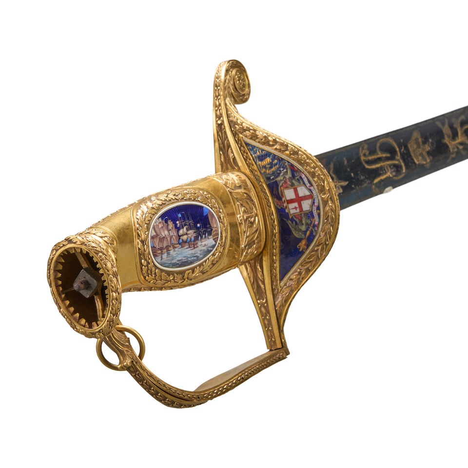 A 100 GUINEA GOLD PRESENTATION SWORD GIVEN TO ANDREW MITCHELL, VICE ADMIRAL OF THE BLUE FOR THE ... - 8