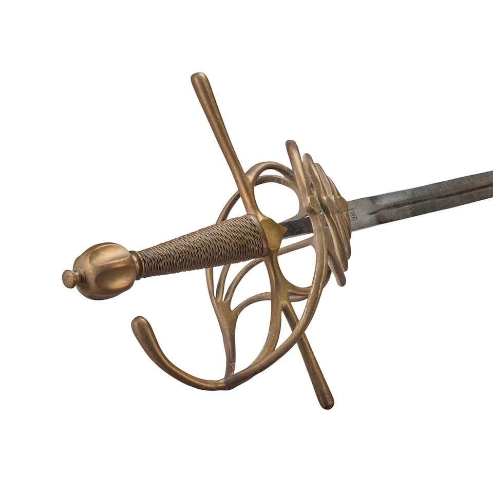 A VICTORIAN REPRODUCTION SWEPT HILT RAPER. - 3