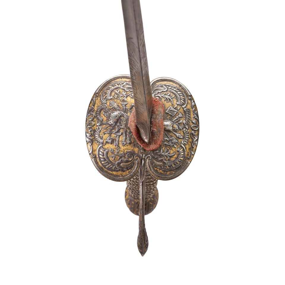 AN 18TH CENTURY EUROPEAN CHASED AND GILDED IRON HILTED SMALL SWORD, - 2