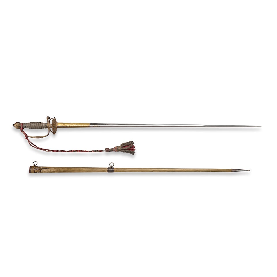 A CHASED AND GILDED 18TH CENTURY FRENCH STEEL HILTED SMALL SWORD WITH SCABBARD, - 2