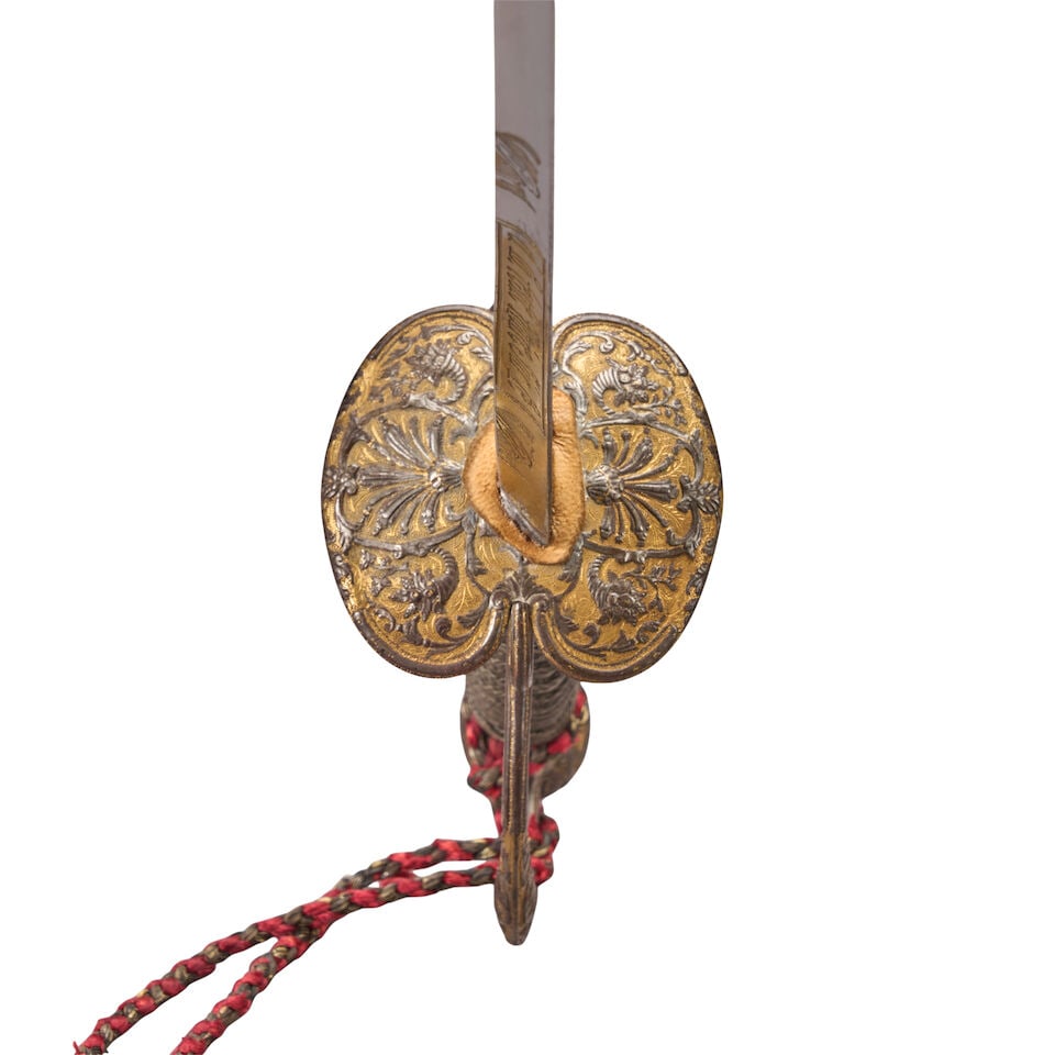 A CHASED AND GILDED 18TH CENTURY FRENCH STEEL HILTED SMALL SWORD WITH SCABBARD, - 4
