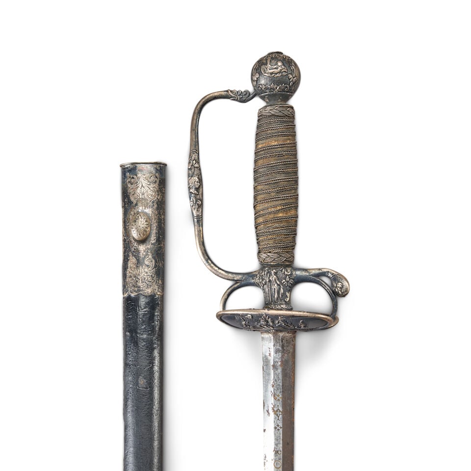 AN 18TH CENTURY ITALIAN SILVER HILTED SMALL SWORD AND SCABBARD. - 2