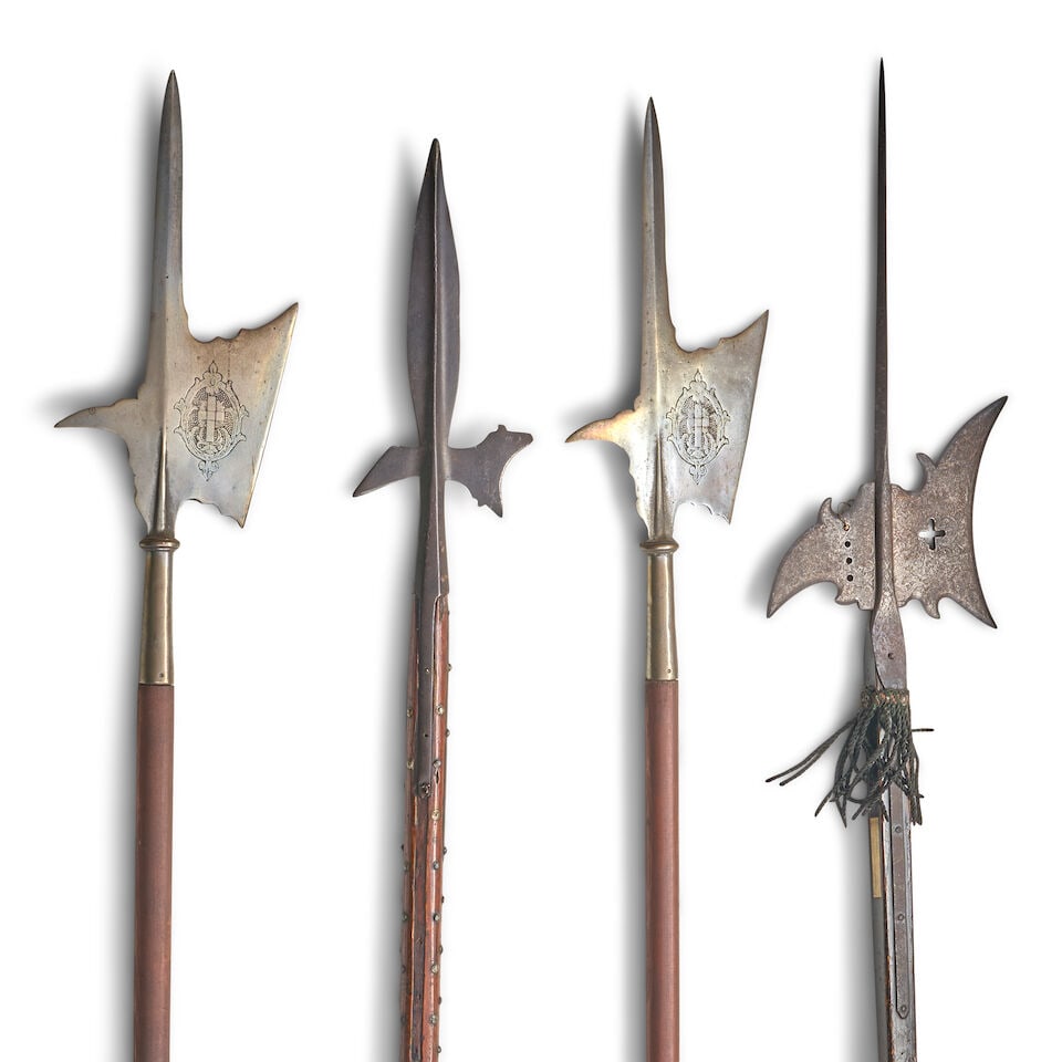 FOUR VICTORIAN HALBERDS.: FOUR VICTORIAN HALBERDS. Three of the halberds with heavy 16th/17th century-style heads with decorative etching, and a fourth with a late 17th/early 18th-century style head. Ht. to 88 1/2 in For