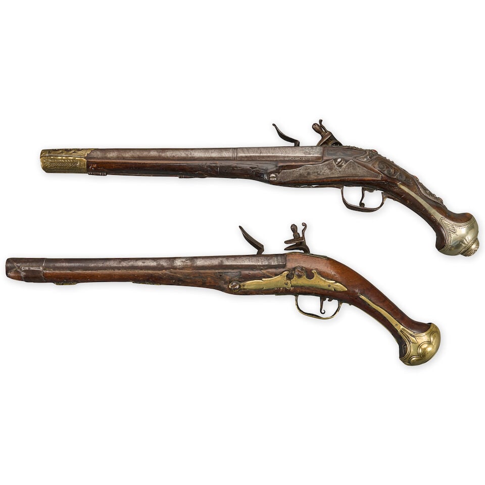 TWO EARLY 19TH CENTURY TURKISH/OTTOMAN FLINTLOCK PISTOLS. - 2