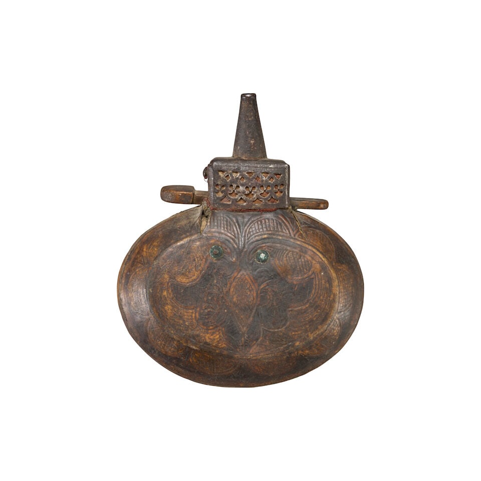 AN AFGHAN JEZAIL FLINTLOCK RIFLE AND FLASK, - 5