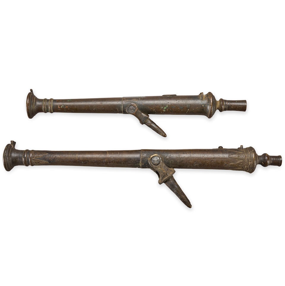 TWO SMALL BRONZE INDONESIAN LANTAKA CANNON, - 2