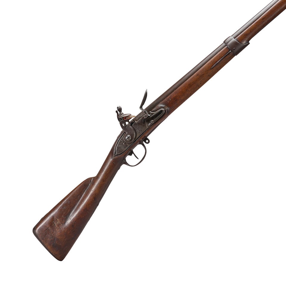 A FRENCH MODEL 1763/66 INFANTRY MUSKET FITTED WITH A SPRINGFIELD MODEL 1795 TYPE I MUSKET LOCK.: A FRENCH MODEL 1763/66 INFANTRY MUSKET FITTED WITH A SPRINGFIELD MODEL 1795 TYPE I MUSKET LOCK. 44 3/4 in., .76 caliber barrel; flat lock plate with pointed tail marked 'SPRINGFIELD' in a vertical
