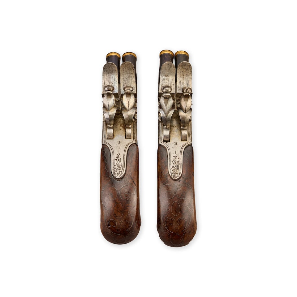 A PAIR OF FRENCH TWO-BARREL POCKET PISTOLS, - 3