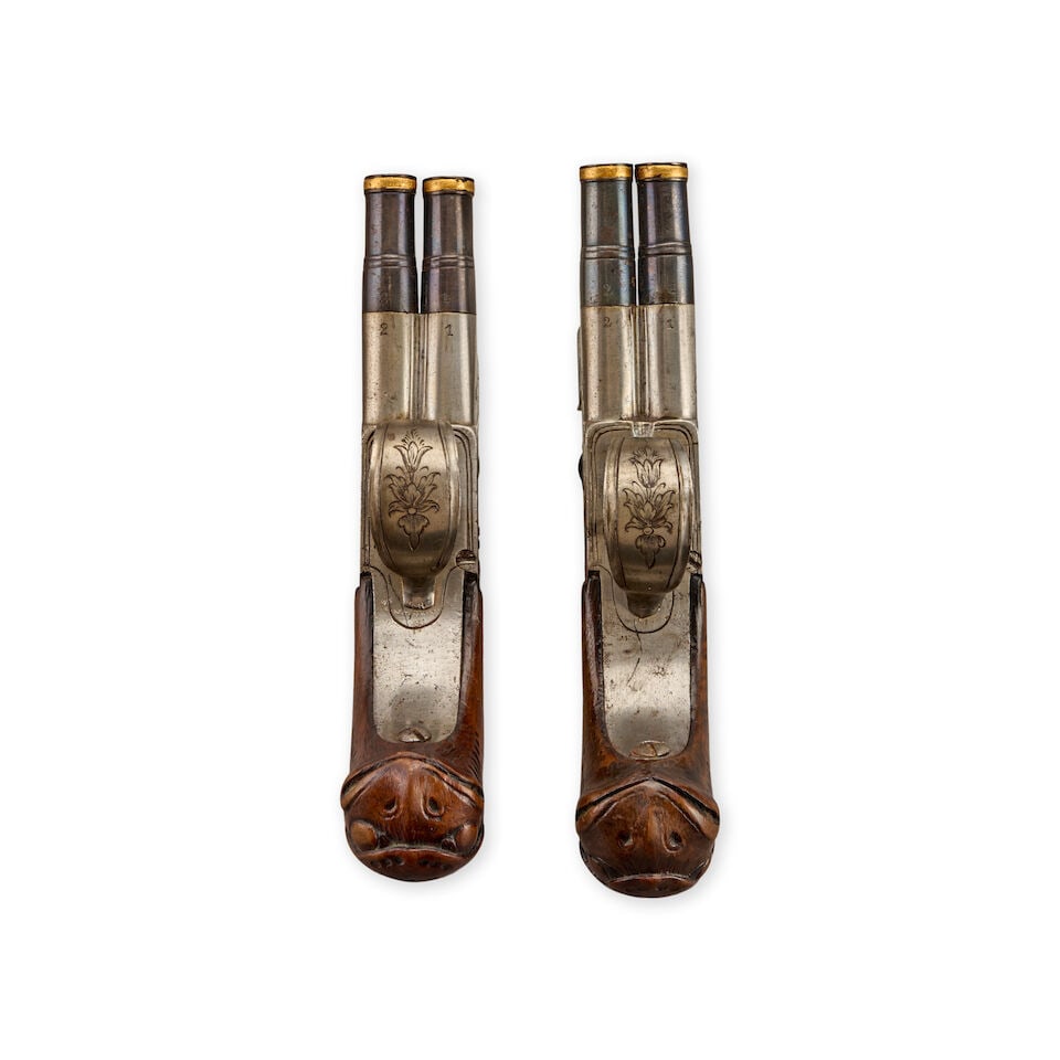 A PAIR OF FRENCH TWO-BARREL POCKET PISTOLS, - 4