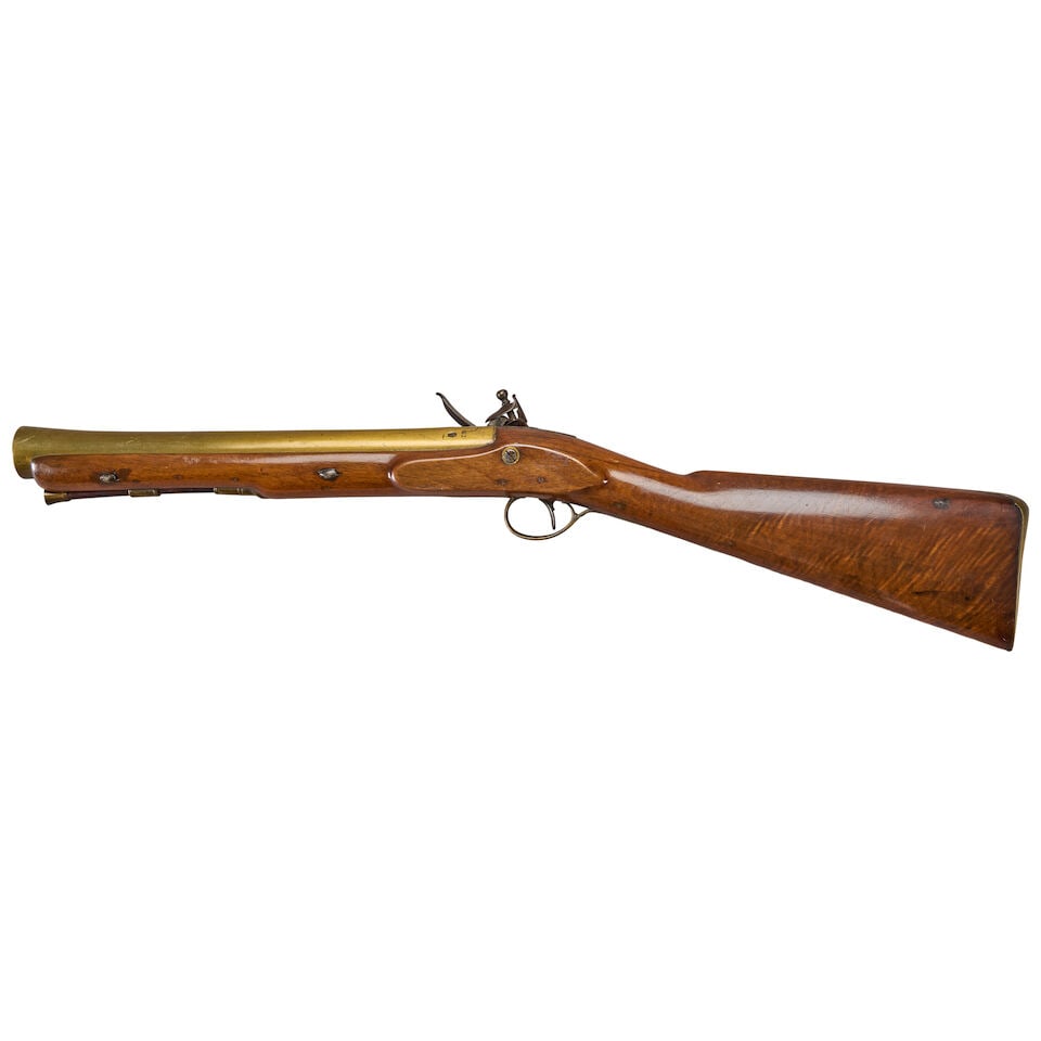 AN EARLY 19TH CENTURY ENGLISH BRASS BARRELED FLINTLOCK BLUNDERBUSS. - 2