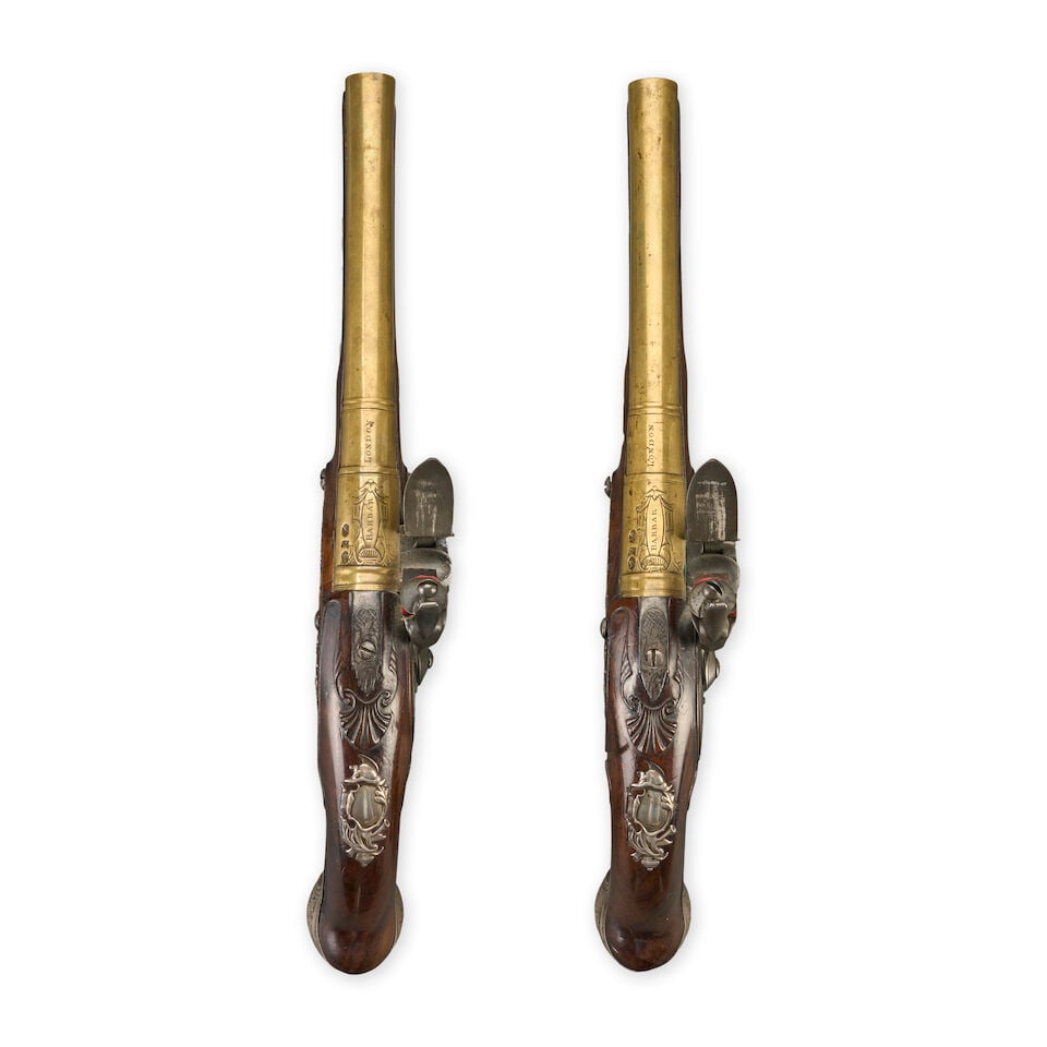 A CASED PAIR OF ENGLISH SILVER MOUNTED OFFICER'S PISTOLS, - 5