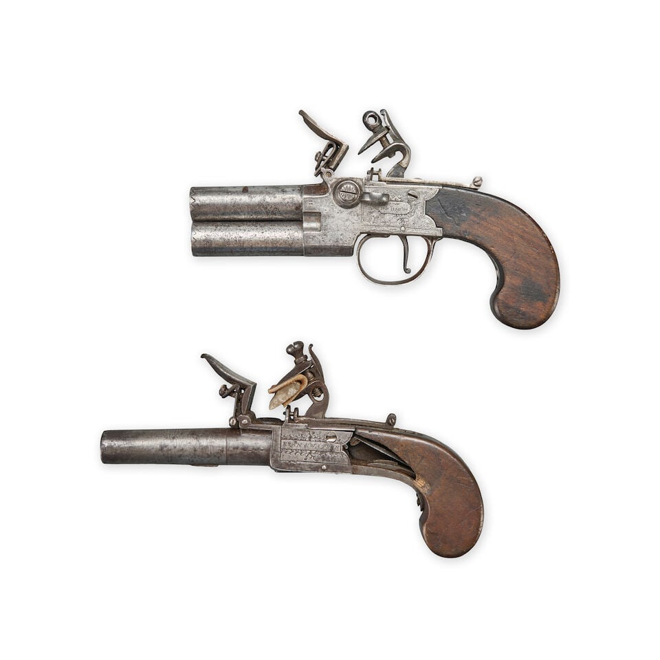 TWO EARLY 19TH CENTURY ENGLISH FLINTLOCK POCKET PISTOLS. - 2