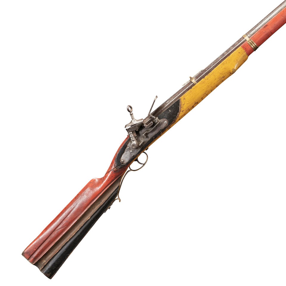 A PAINT-DECORATED BELGIAN SPANISH-STYLE MIQUELET LOCK MUSKET, (1 of 4)