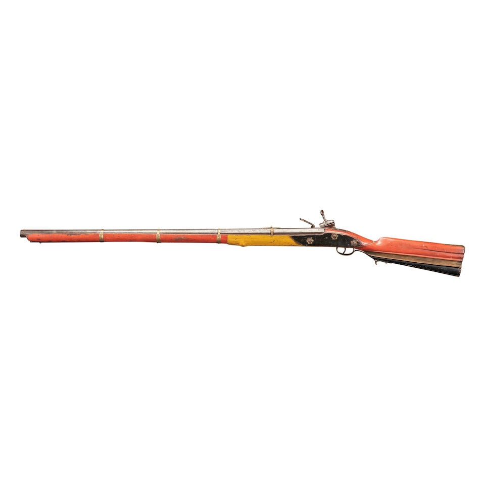 A PAINT-DECORATED BELGIAN SPANISH-STYLE MIQUELET LOCK MUSKET, - 3