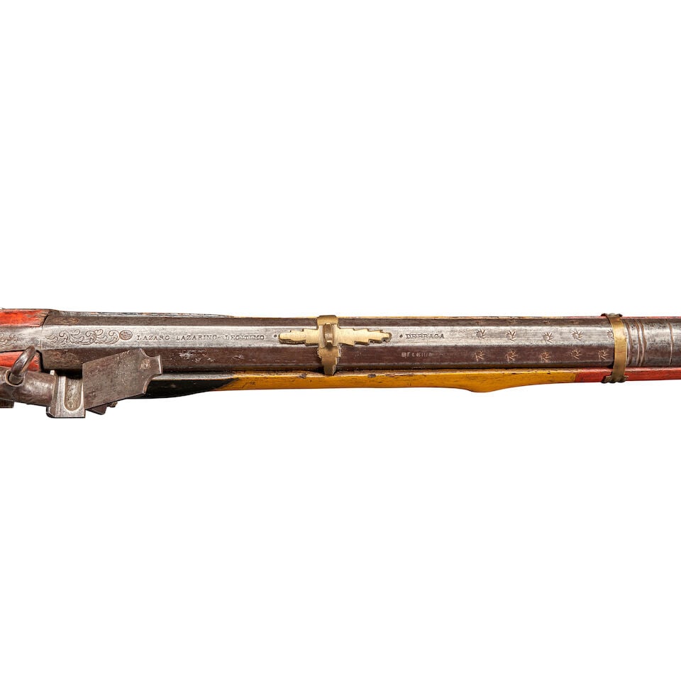 A PAINT-DECORATED BELGIAN SPANISH-STYLE MIQUELET LOCK MUSKET, - 4