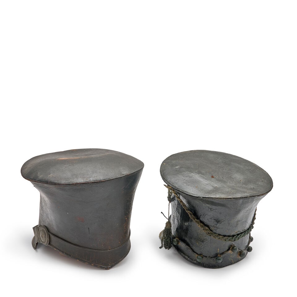 TWO NEW ENGLAND MILITIA BELL CROWNED CAPS, - 2