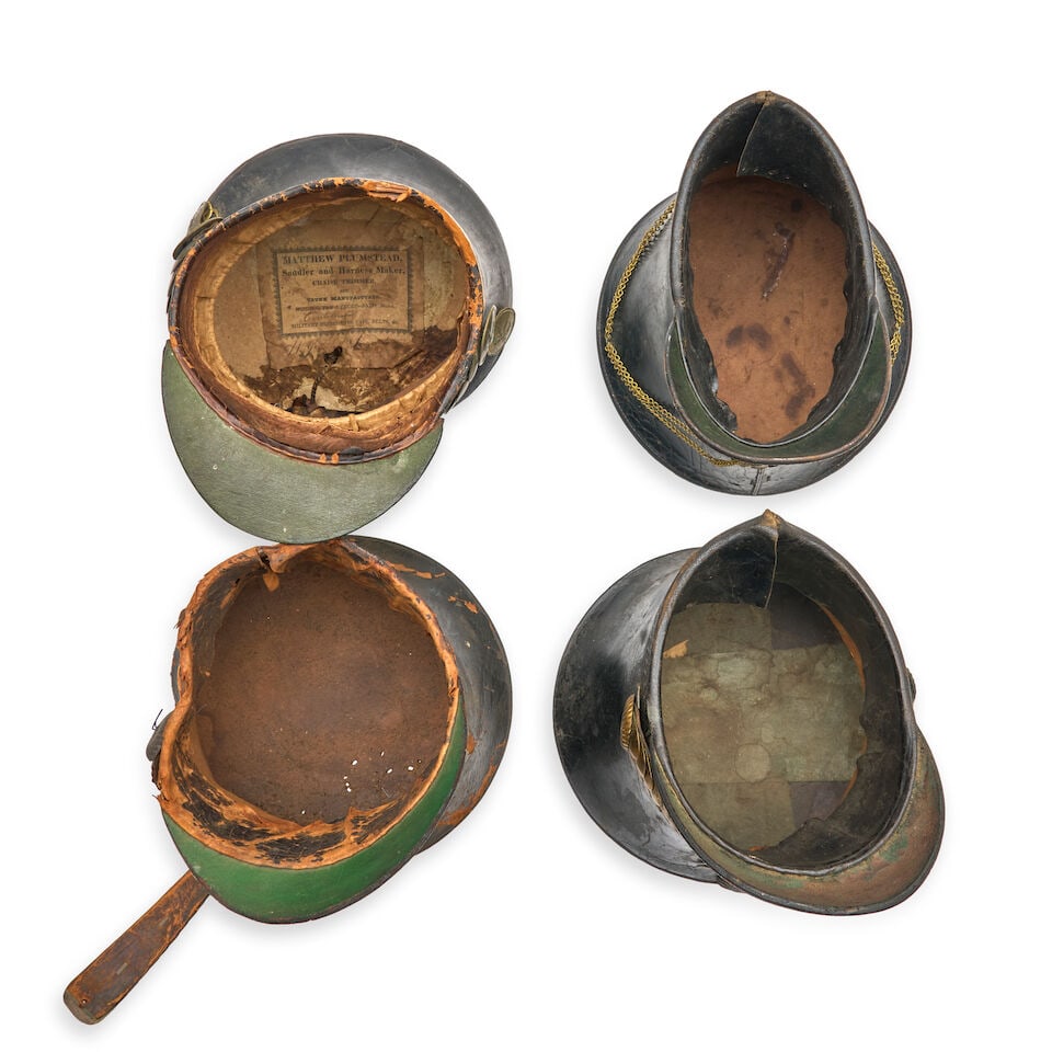 FOUR INCOMPLETE AMERICAN MILITARY BELL CROWNED CAPS, - 2