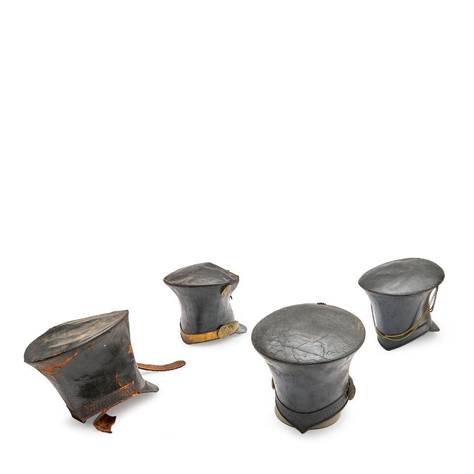FOUR INCOMPLETE AMERICAN MILITARY BELL CROWNED CAPS, - 3