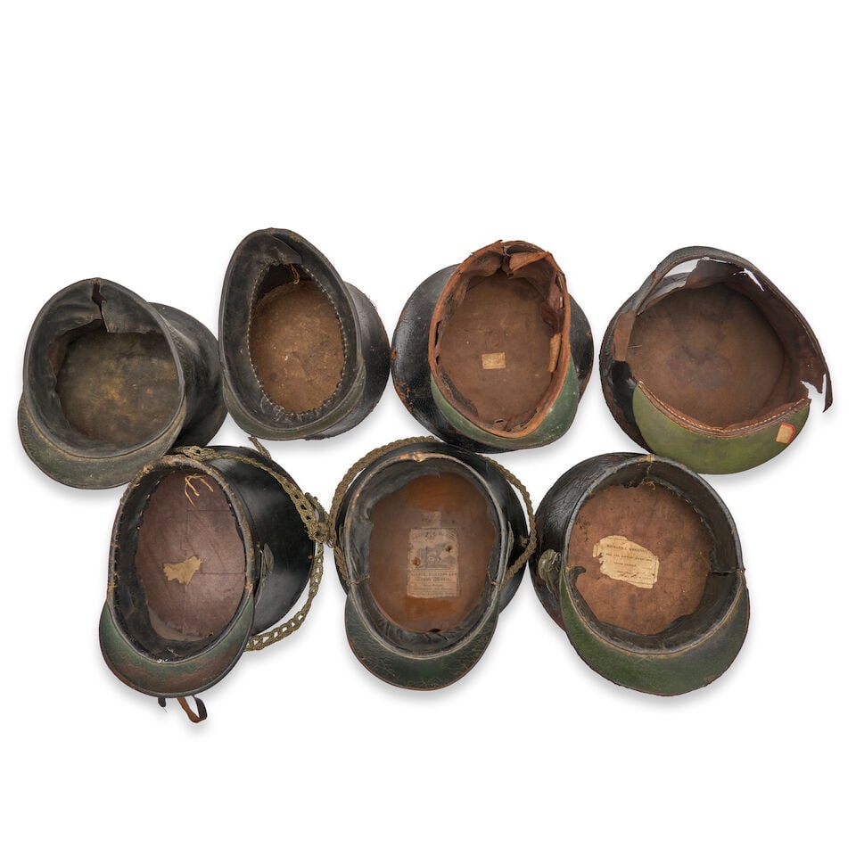 SEVEN INCOMPLETE/DAMAGED AMERICAN MILITARY BELL CROWNED CAPS, - 2