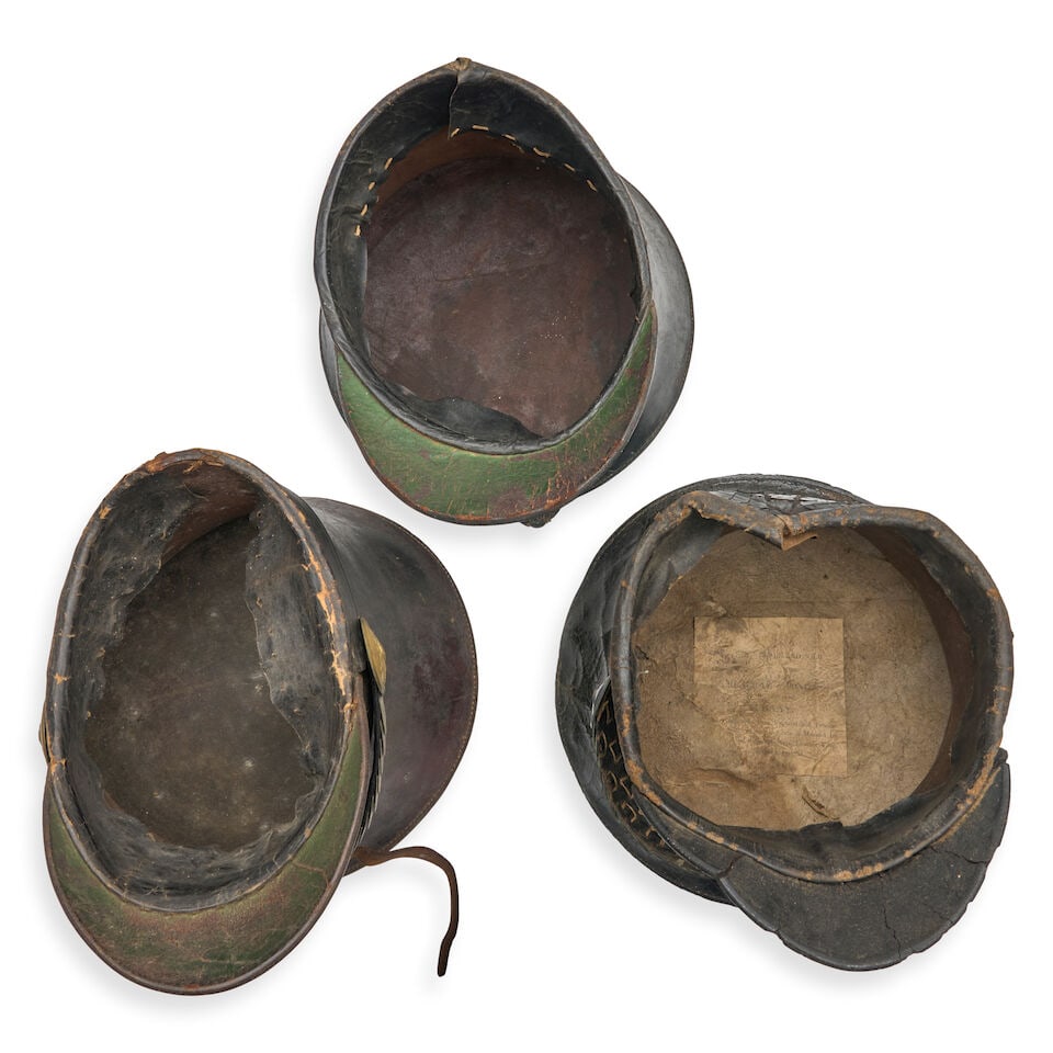 THREE INCOMPLETE AMERICAN MILITARY BELL CROWNED CAPS, - 2