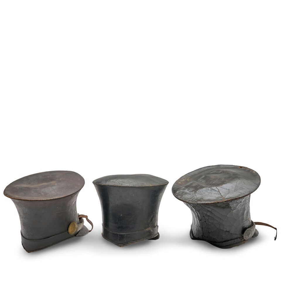 THREE INCOMPLETE AMERICAN MILITARY BELL CROWNED CAPS, - 3