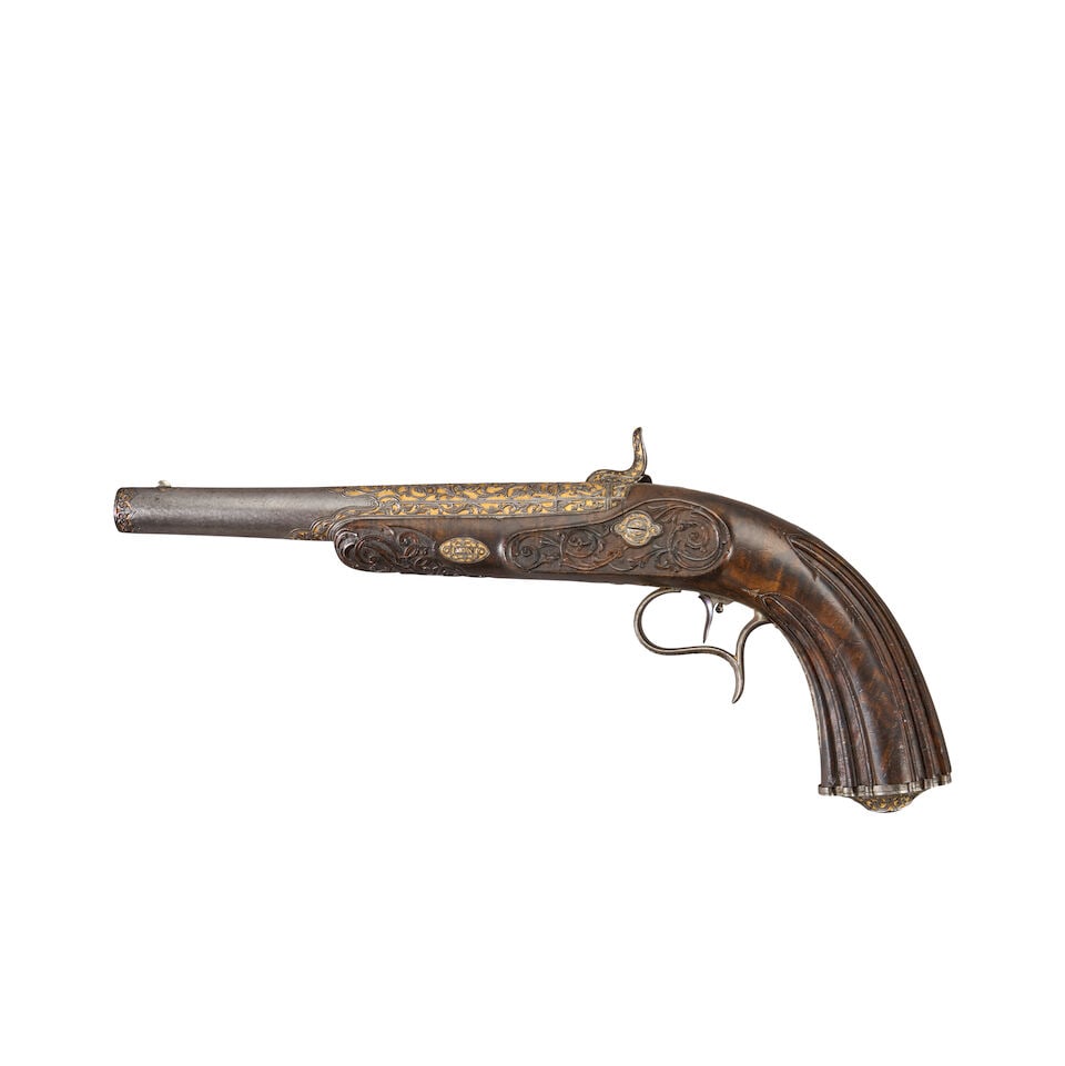 AN ORNATELY DECORATED BELGIAN PERCUSSION PISTOL, - 2