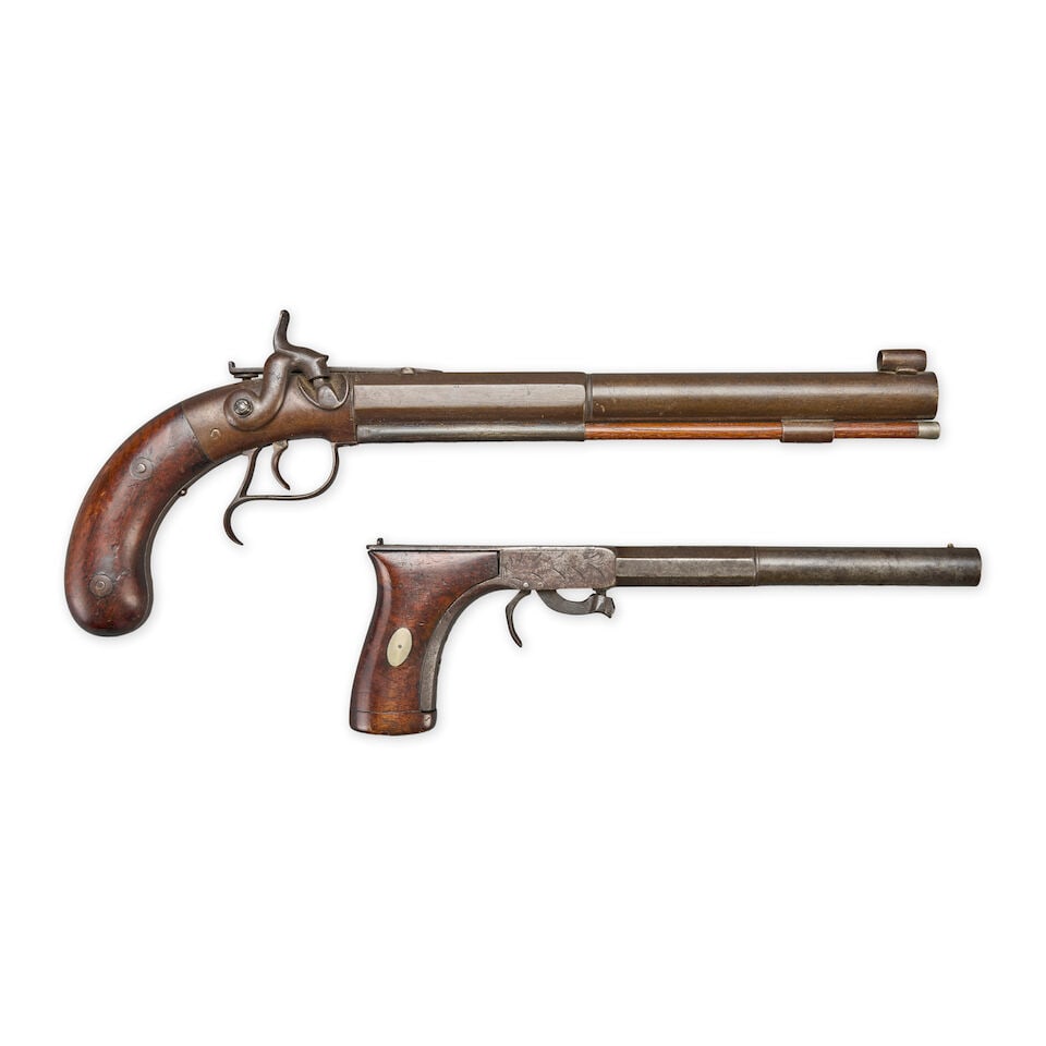 TWO SINGLE-SHOT PERCUSSION PISTOLS, (1 of 2)