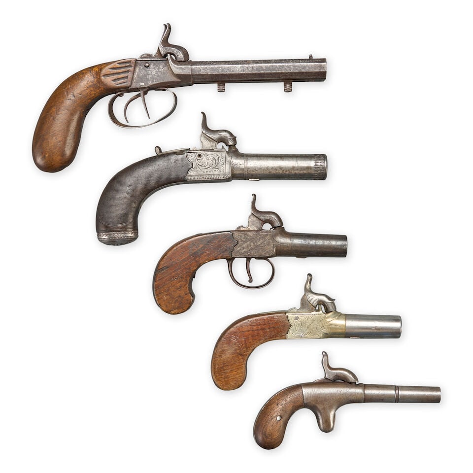 FIVE 19TH CENTURY PERCUSSION POCKET PISTOLS. (1 of 2)