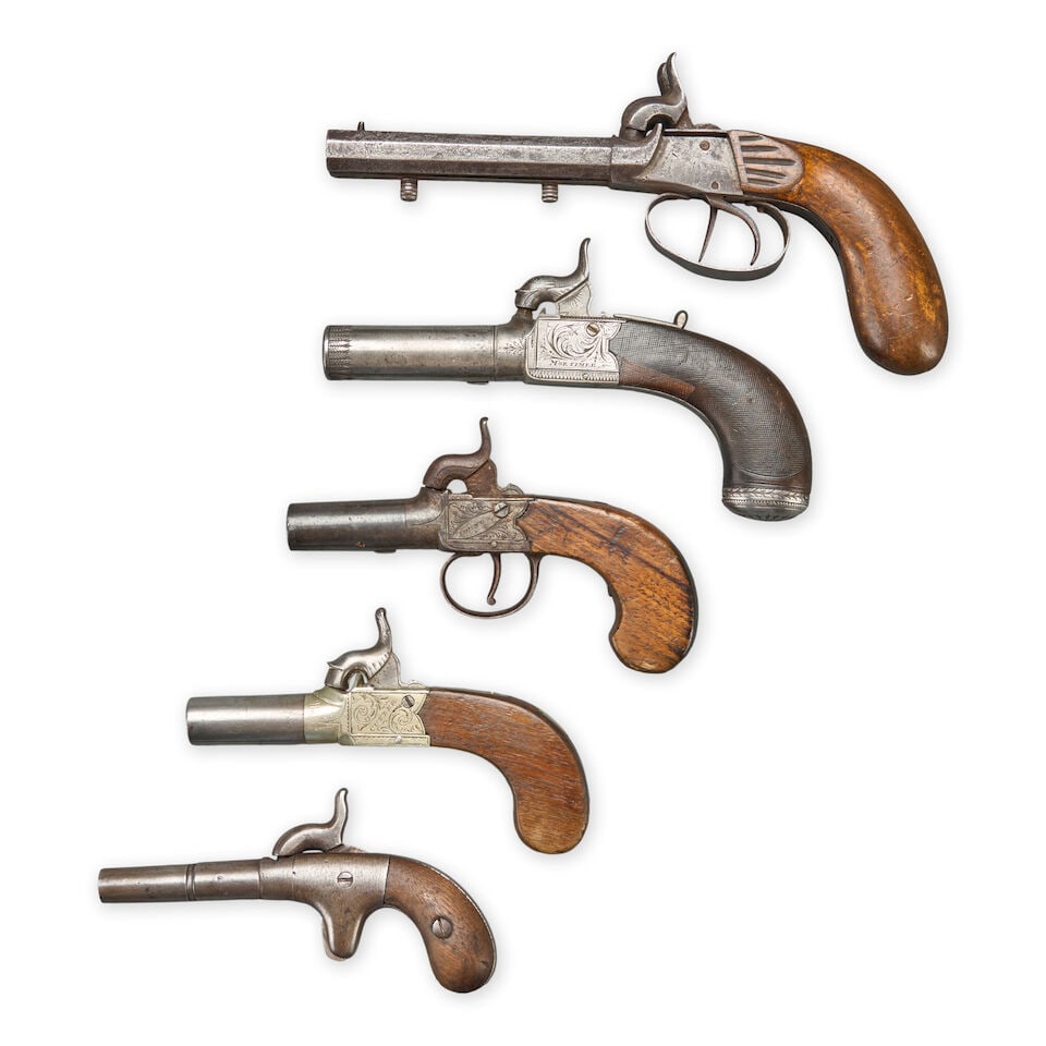 FIVE 19TH CENTURY PERCUSSION POCKET PISTOLS. - 2