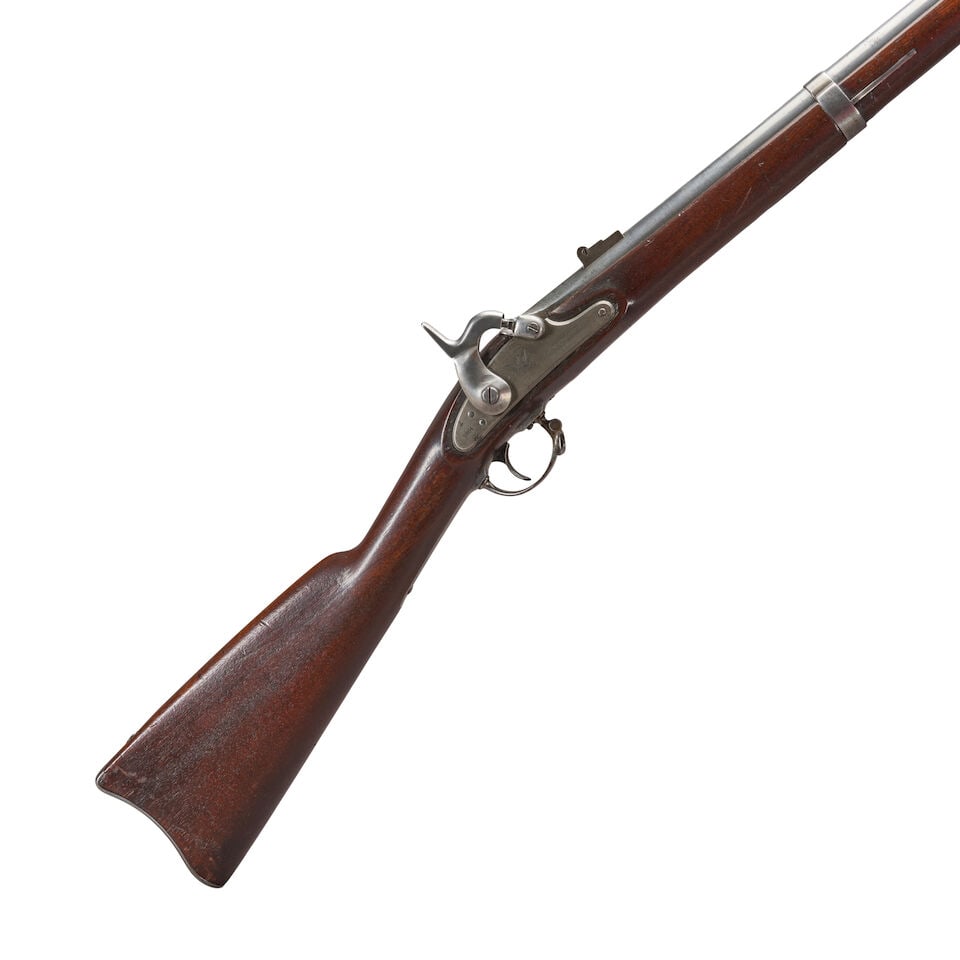 A CIVIL WAR PARKERS SNOW & CO. CONTRACT RIFLE MUSKET,: A CIVIL WAR PARKERS SNOW & CO. CONTRACT RIFLE MUSKET, Meriden, Connecticut, 1864. 40 in., .58 caliber rifled barrel with two leaf folding rear sight, the left side of the breech with 'V', 'P' and eagl