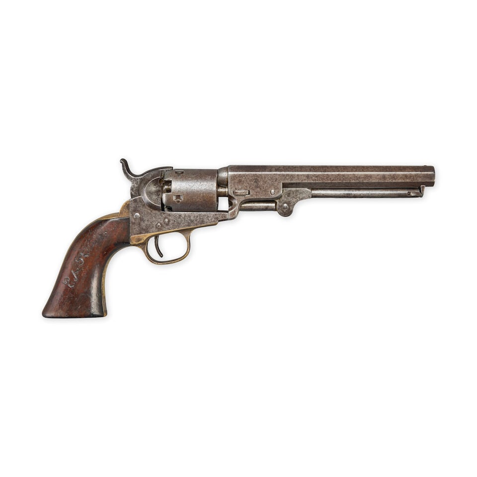 A CIVIL WAR COLT MODEL 1851 NAVY REVOLVER AND LEATHER HOLSTER, (1 of 6)