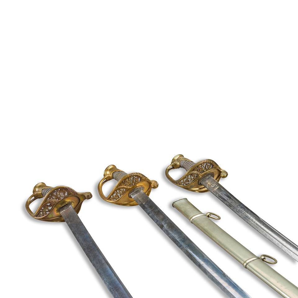 THREE CIVIL WAR U.S. MODEL 1850 FOOT OFFICER'S SWORDS. - 2