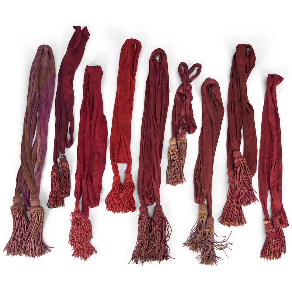 NINE 19TH CENTURY OFFICER SASHES.: NINE 19TH CENTURY OFFICER SASHES. Mostly of woven silk with woven knots. For further information on this lot please visit Bonhams.com For further information about this lot please