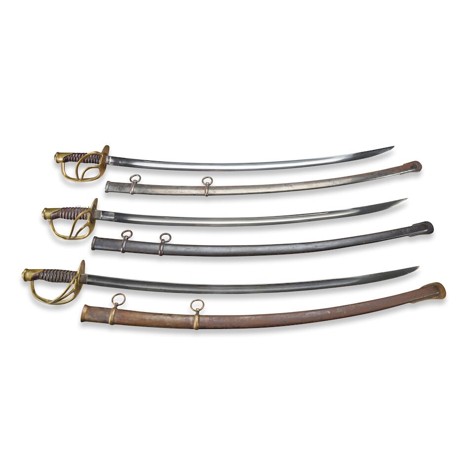 THREE CIVIL WAR U.S. MODEL 1860 LIGHT CAVALRY SABERS. (1 of 2)
