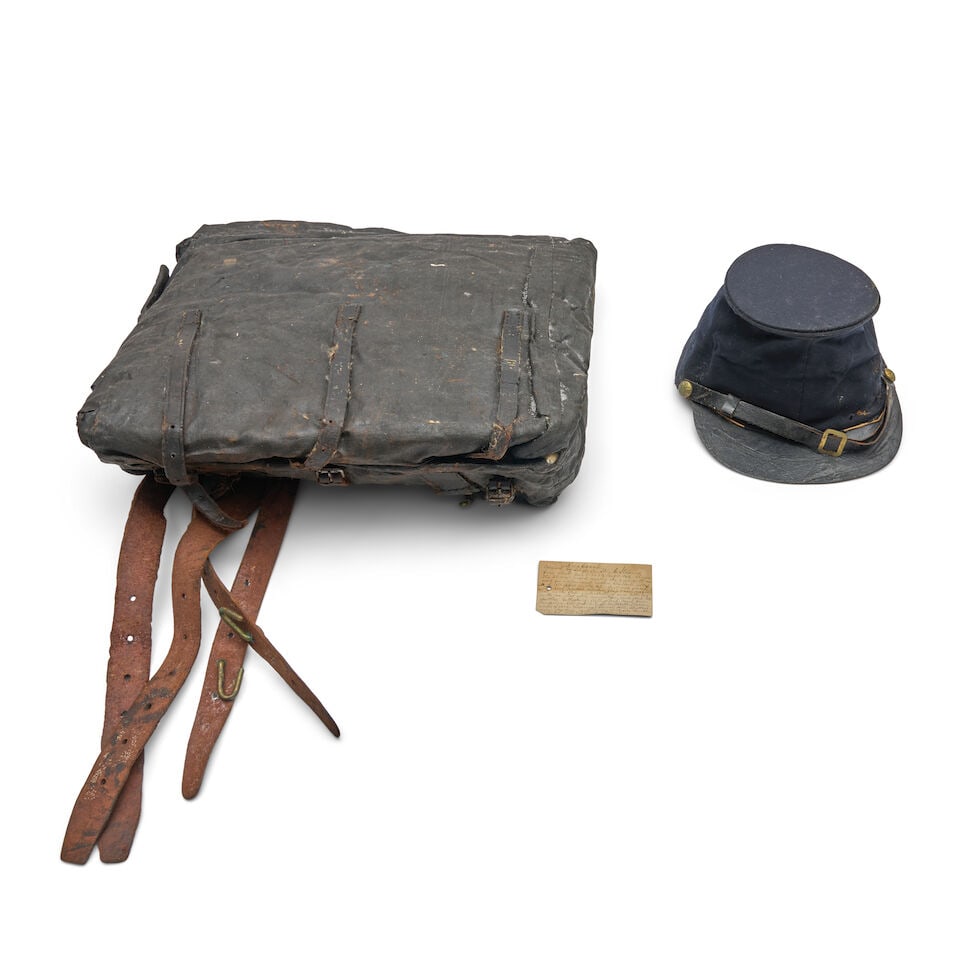 A CIVIL WAR FORAGE CAP AND KNAPSACK BELONGING TO SERGEANT AUSTIN C. STEARNS, 13TH MASSACHUSETTS ... (1 of 7)