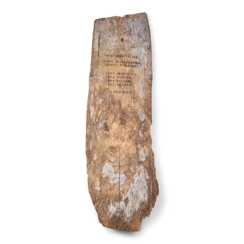 A CIVIL WAR TEMPORARY WOOD PLANK GRAVE MARKER.