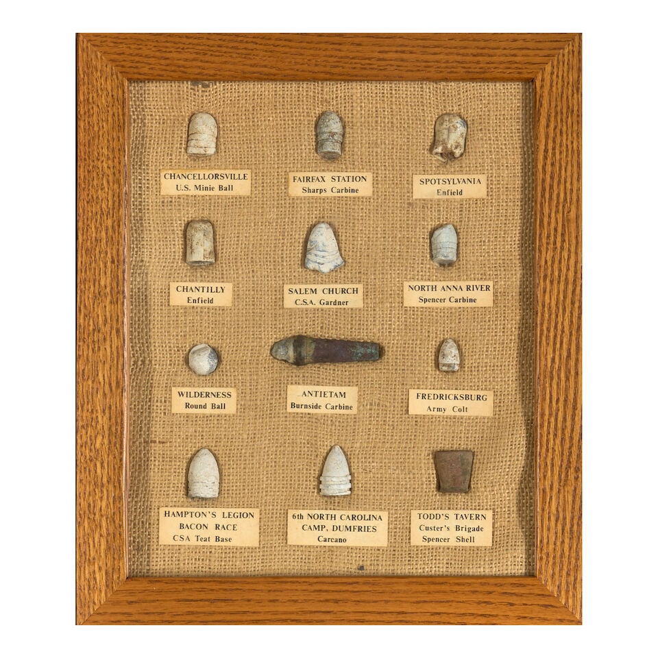 A COLLECTION OF CIVIL WAR RELICS, MOUNTED IN EIGHT FRAMES. - 3