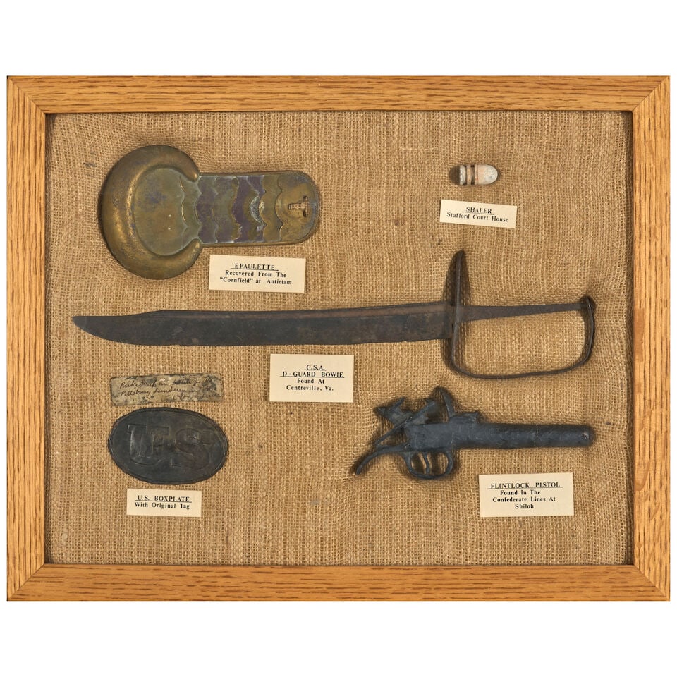 A COLLECTION OF CIVIL WAR RELICS, MOUNTED IN EIGHT FRAMES. - 5