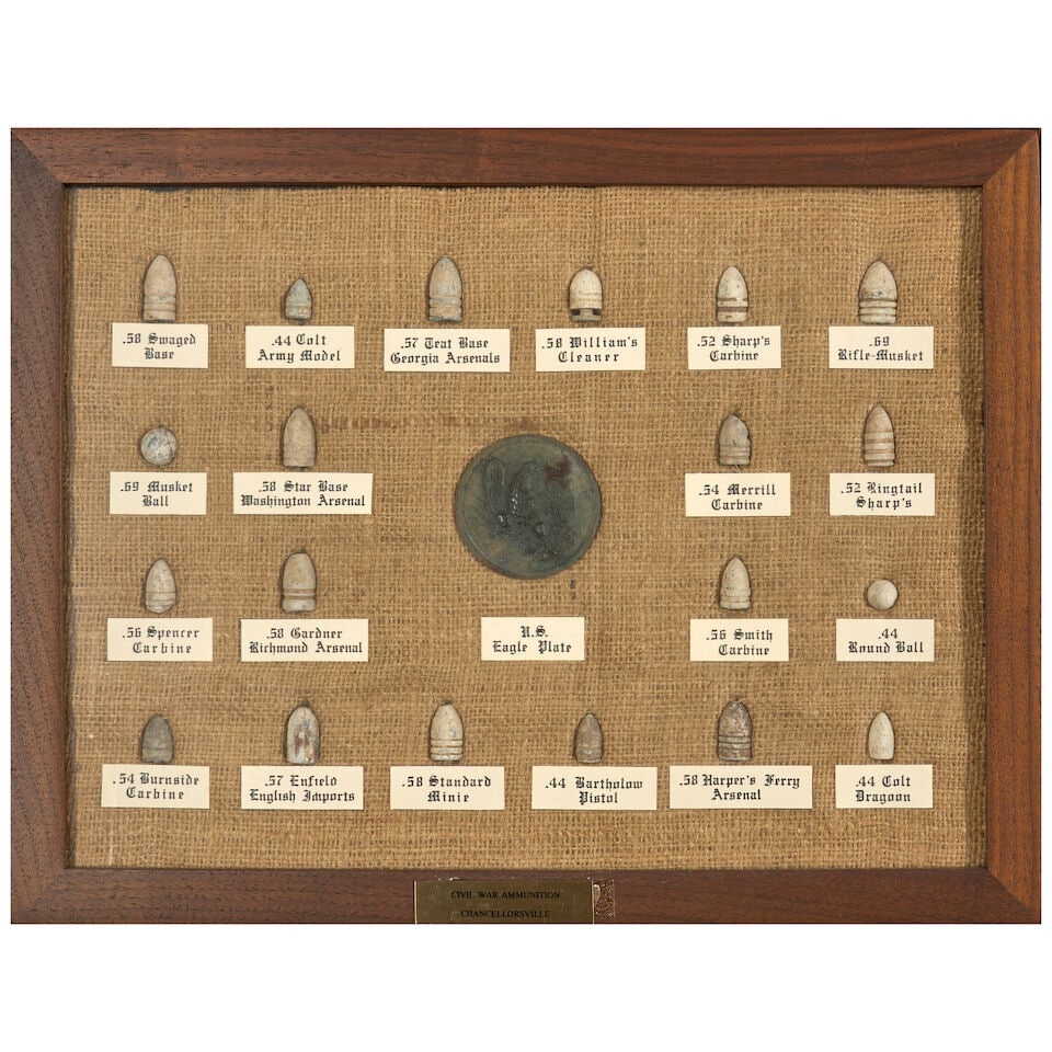 A COLLECTION OF CIVIL WAR RELICS, MOUNTED IN EIGHT FRAMES. - 8