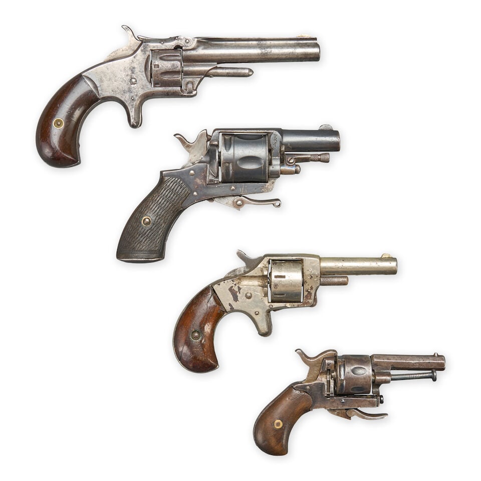 FOUR SMALL 19TH CENTURY POCKET REVOLVERS. (1 of 2)