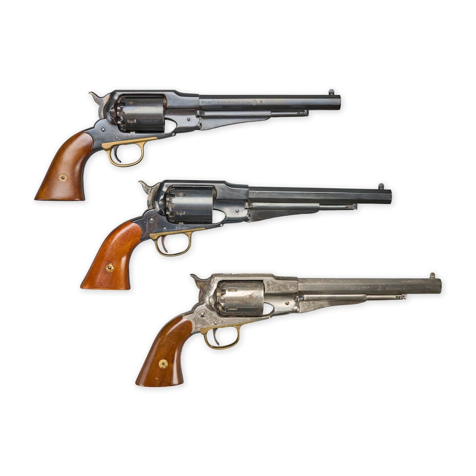 THREE ITALIAN REPRODUCTION REMINGTON NEW MODEL ARMY PERCUSSION REVOLVERS. (1 of 3)