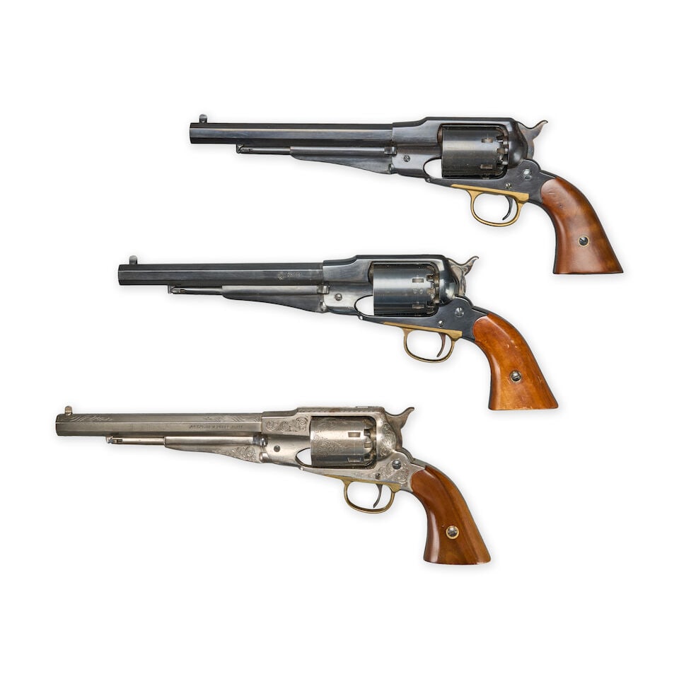 THREE ITALIAN REPRODUCTION REMINGTON NEW MODEL ARMY PERCUSSION REVOLVERS. - 2