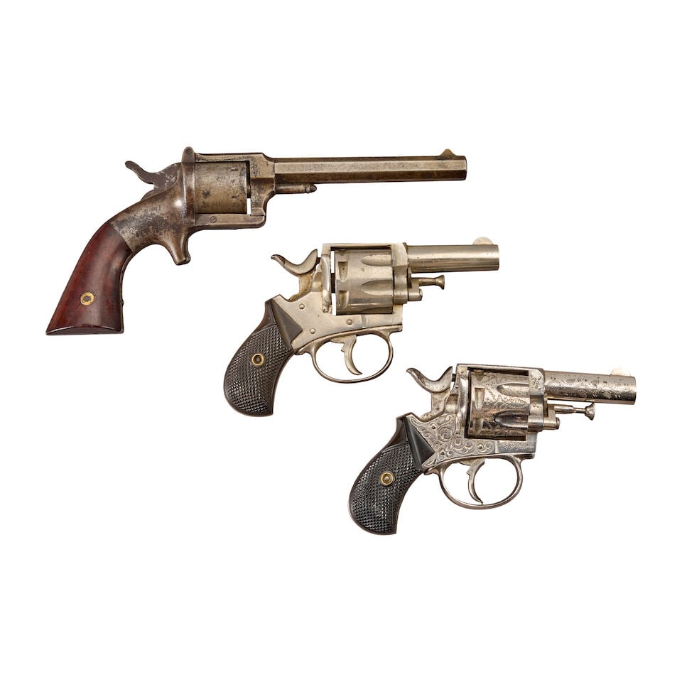 THREE ANTIQUE 19TH CENTURY REVOLVERS. (1 of 2)