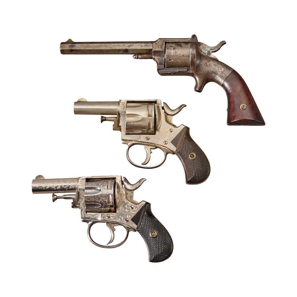 THREE ANTIQUE 19TH CENTURY REVOLVERS. - 2