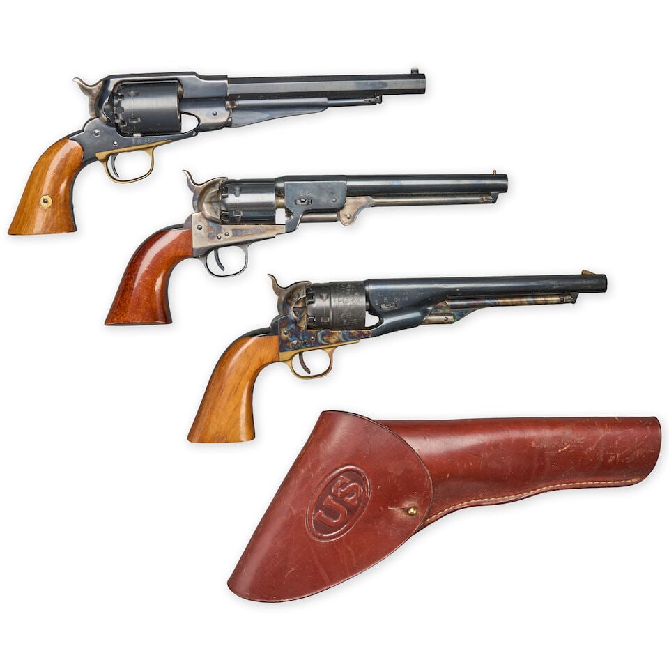 THREE REPRODUCTION CIVIL WAR-TYPE PERCUSSION REVOLVERS. (1 of 2)